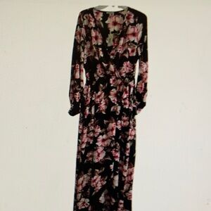 JODIFL Black and Pink Floral Maxi Dress